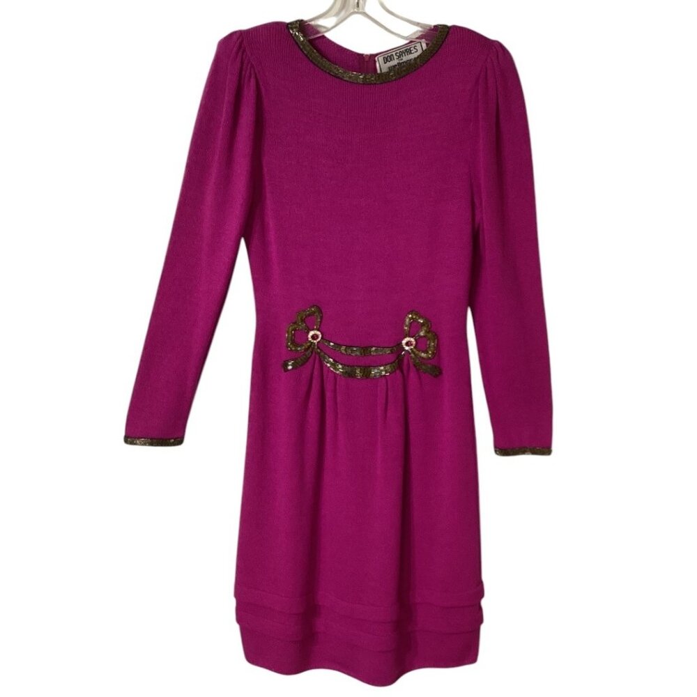 Vintage Don Sayres For Wellmore Wool Blend Pink Beaded Sweater Dress Size 10